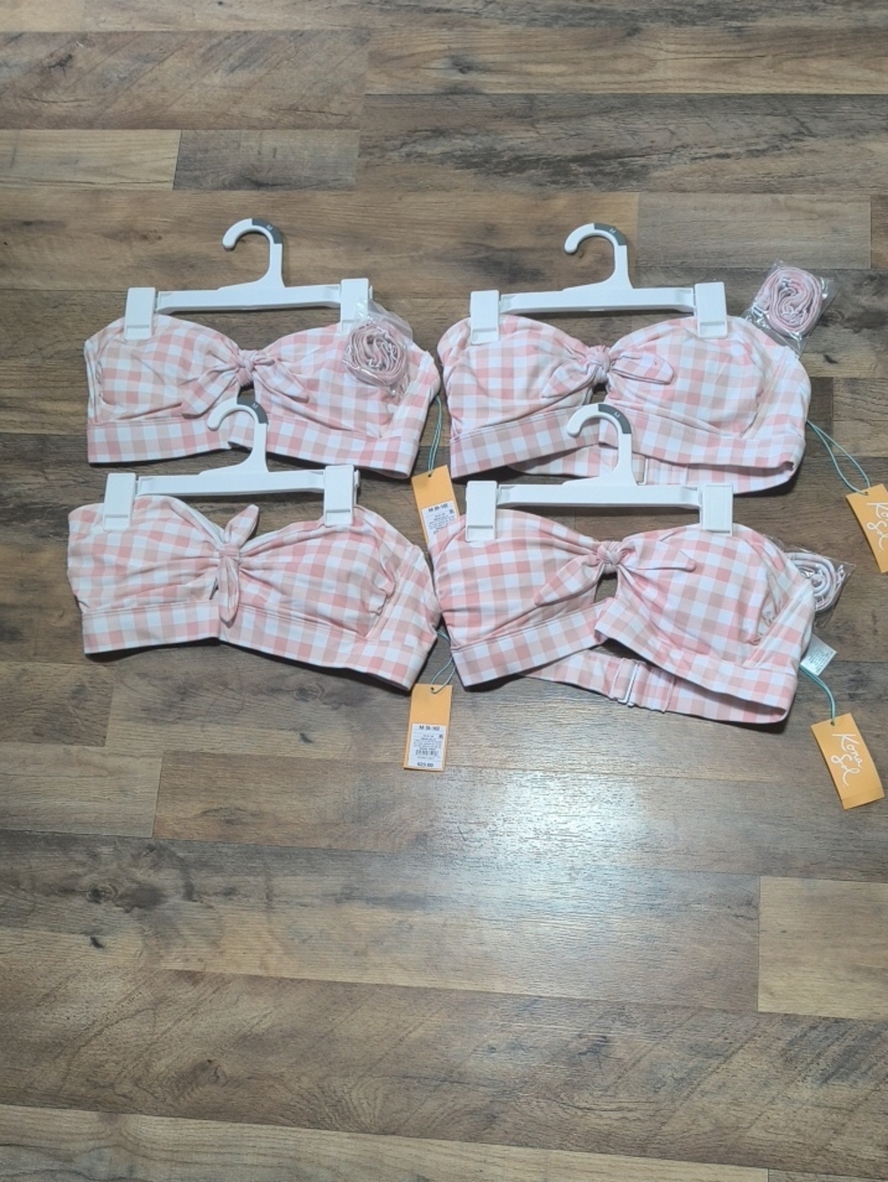 Target Pink Gingham Bow Bandeau One-Piece Swim Tops (Set of 4)